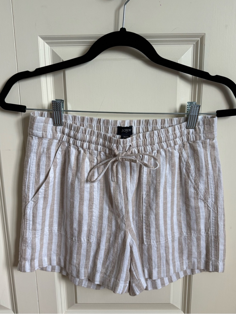 J. Crew Beige & White High-Waist Striped Linen Shorts